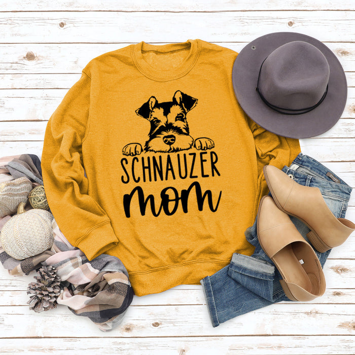 SCHNAUZER MOM Round Neck Letter Women's Sweatshirt Print Loose Long Sleeve