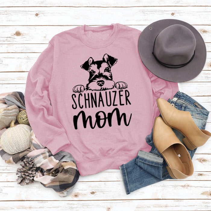 SCHNAUZER MOM Round Neck Letter Women's Sweatshirt Print Loose Long Sleeve