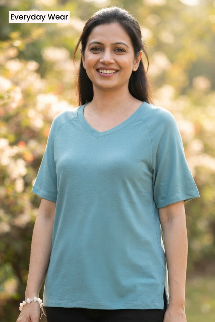 Sea Green Solid Nursing Top with Side Zip Access