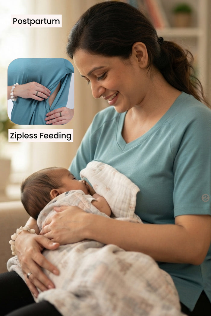 Sea Green Solid Nursing Top with Side Zip Access