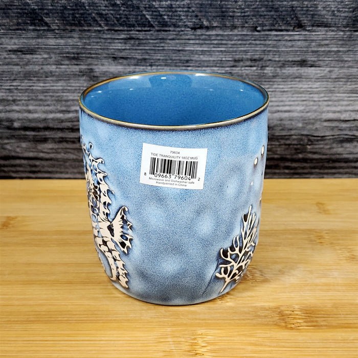 Seahorse Coffee Mug Marine Ocean Coral Life Cup 18oz Blue Sky Ceramic Embossed