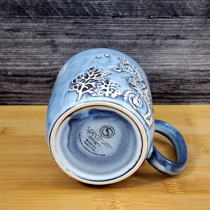 Seahorse Coffee Mug Marine Ocean Coral Life Cup 18oz Blue Sky Ceramic Embossed