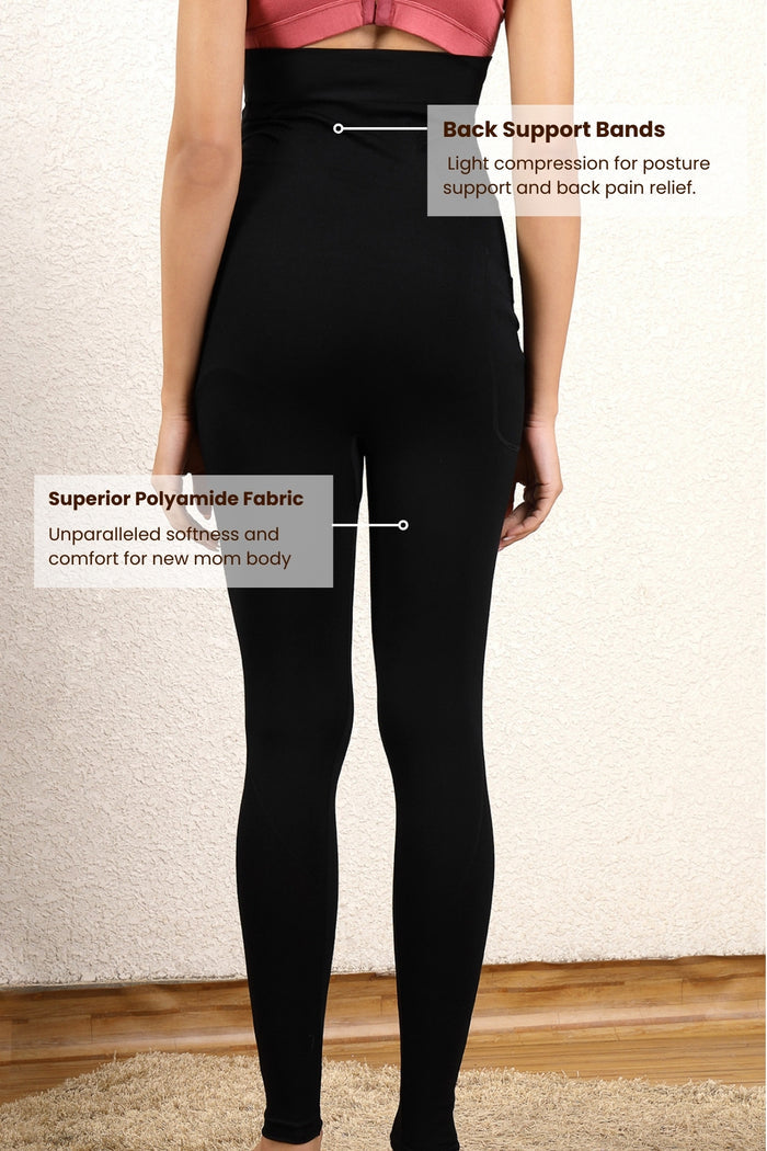 Black Floral Jacquard Detail; pattern adds style to the seamless maternity legging.