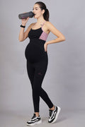 Black Seamless Leggings; provides adaptable bump support for comfort and smooth silhouette.