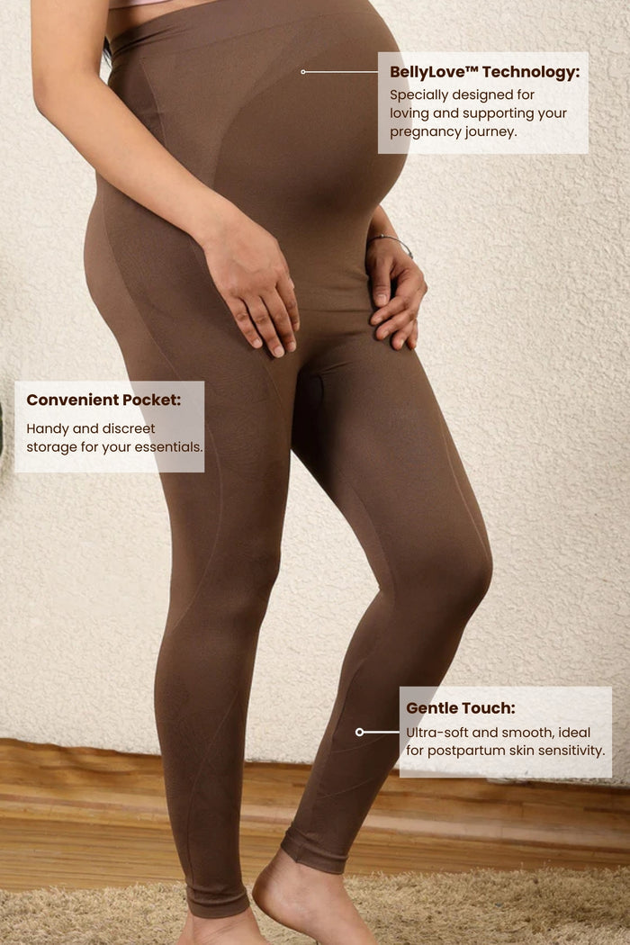 Brown Jacquard Legging; seamless design delivers stretch and contouring.