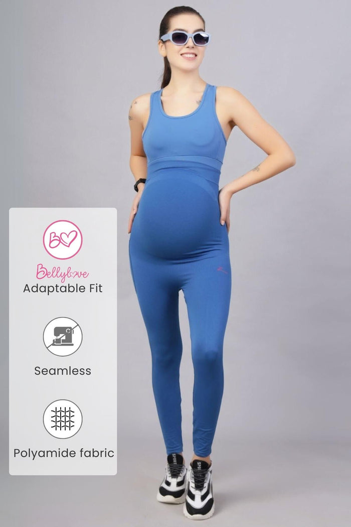 Federal Blue Leggings; leggings provide full leg and bump coverage for all-day comfort.