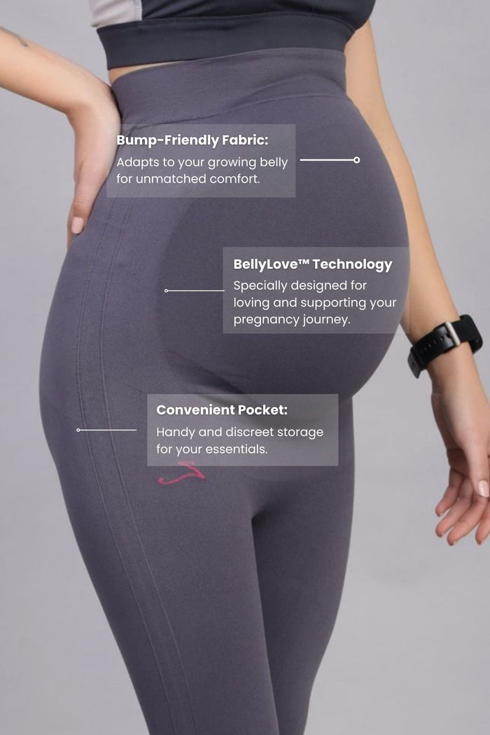 Grey Leggings back; ruched detail lifts and defines shape.