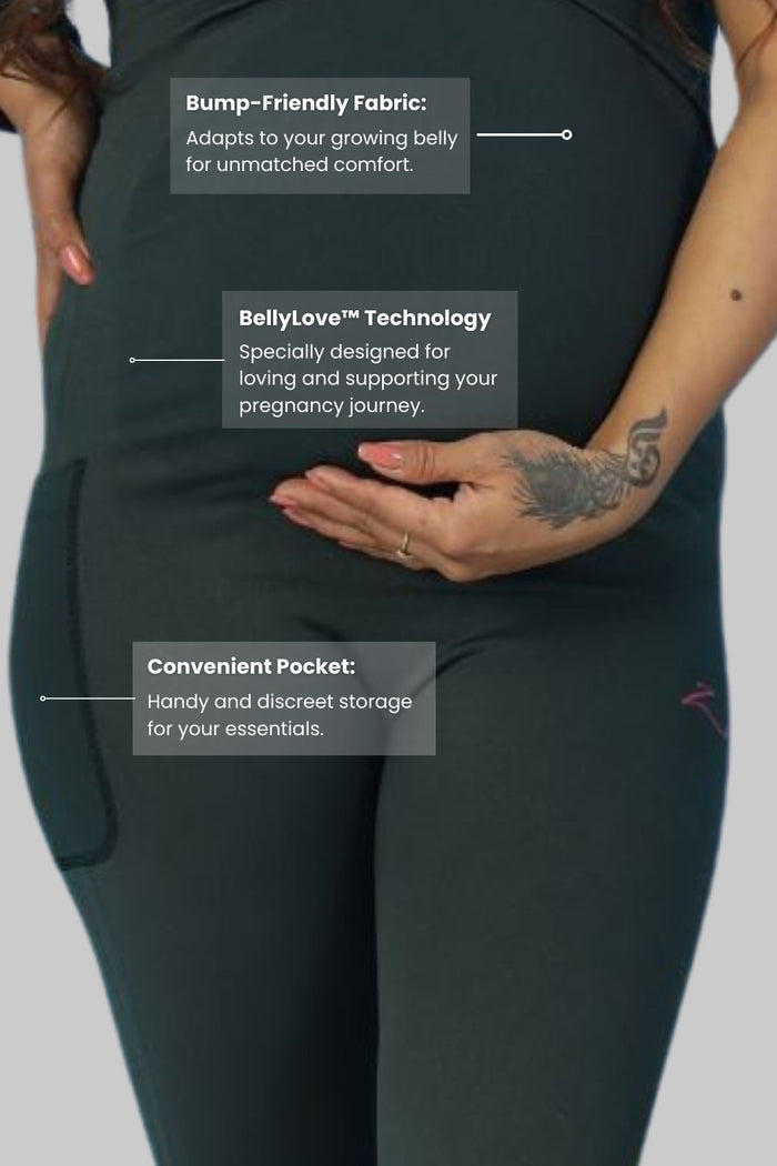 Green Leggings back; ruched detail lifts and defines shape.