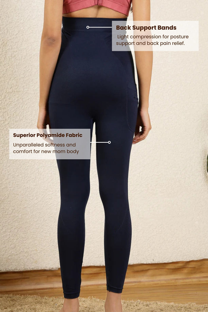 Navy Legging bump panel; adaptable support provides comfort for the abdomen.
