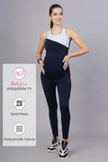 Navy Blue Leggings; leggings provide full leg and bump coverage for all-day comfort.