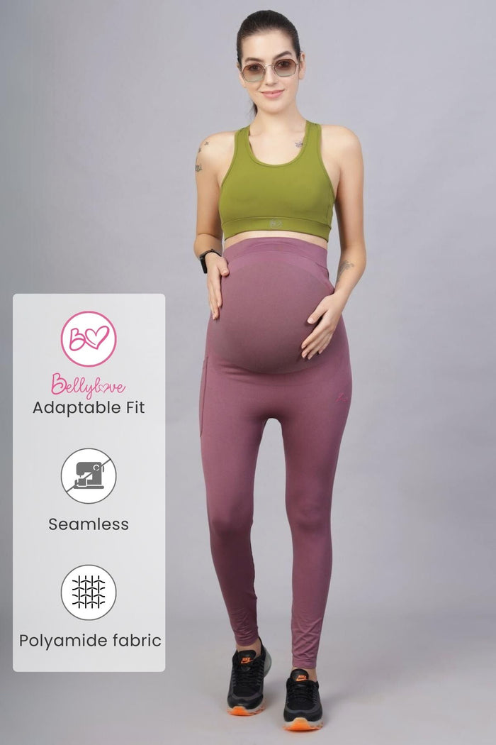 Model wearing Tulipwood Leggings; seamless design ensures smooth look.