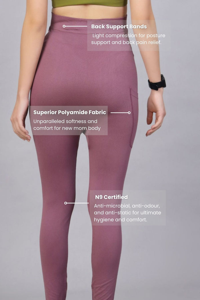 Tulipwood Leggings bump panel; panel provides support and adaptable fit for growing body.