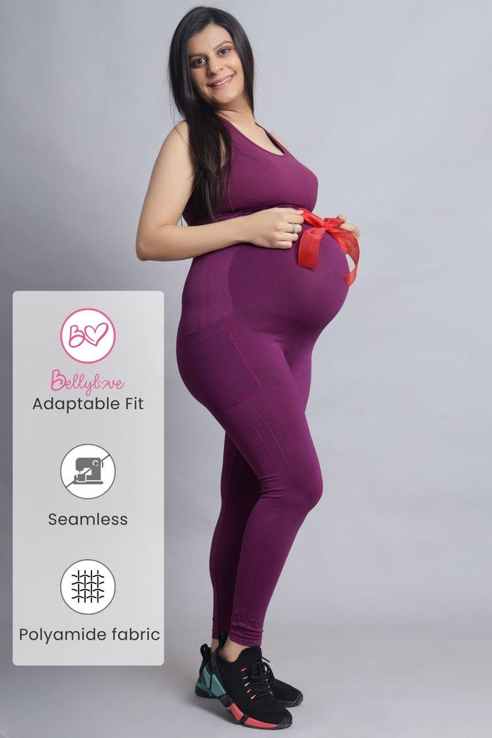 Wine Leggings; leggings provide full leg and bump coverage for all-day comfort.