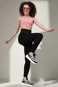 Black Seamless Leggings; high waist panel provides smooth tummy compression.