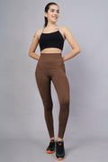 Brown Postpartum Legging; seamless design provides tummy compression and smooth shape.