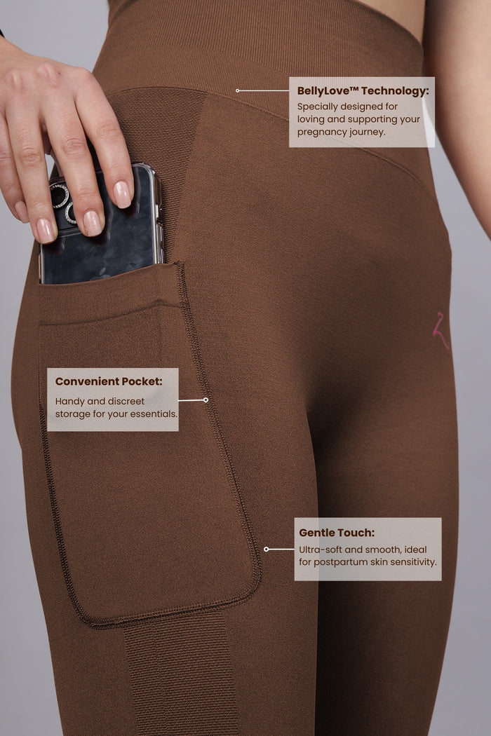 Brown Legging waistband; high waist construction provides compression for tummy control.