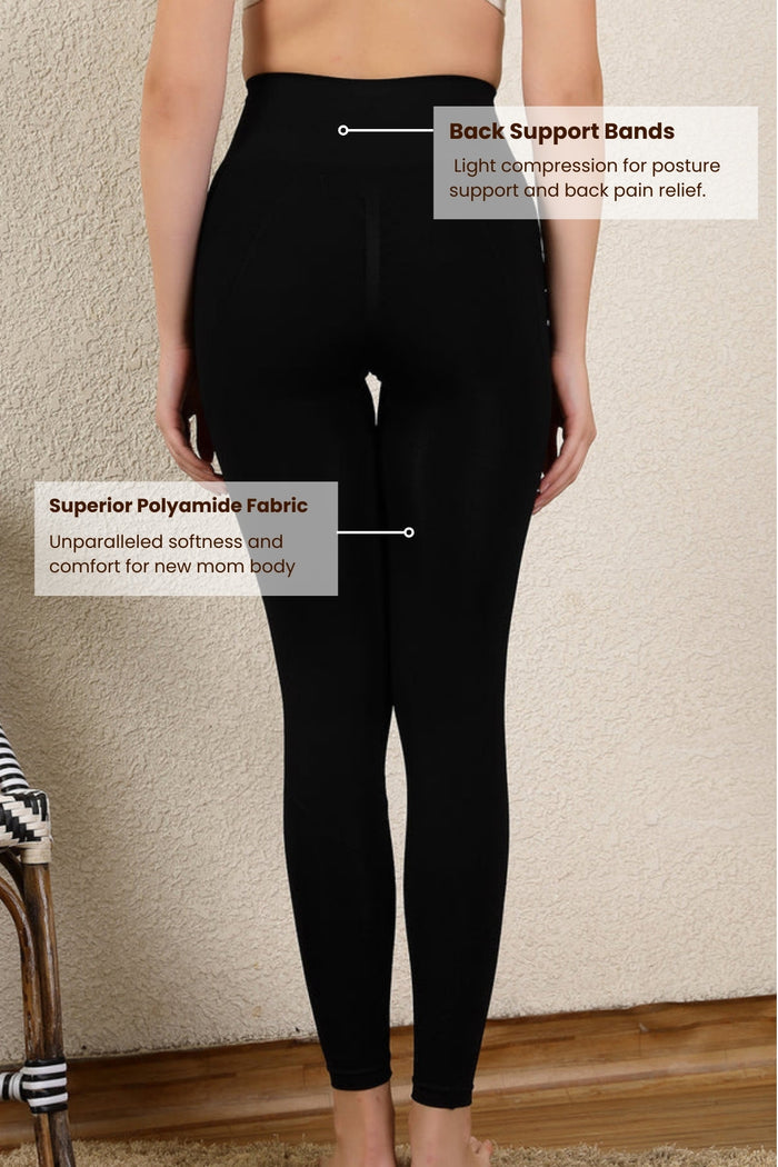 Black Jacquard Legging print; integrated floral pattern enhances style.
