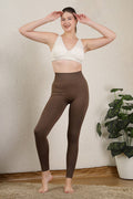 Brown Jacquard Postpartum Legging; seamless design provides tummy compression and smooth shape.