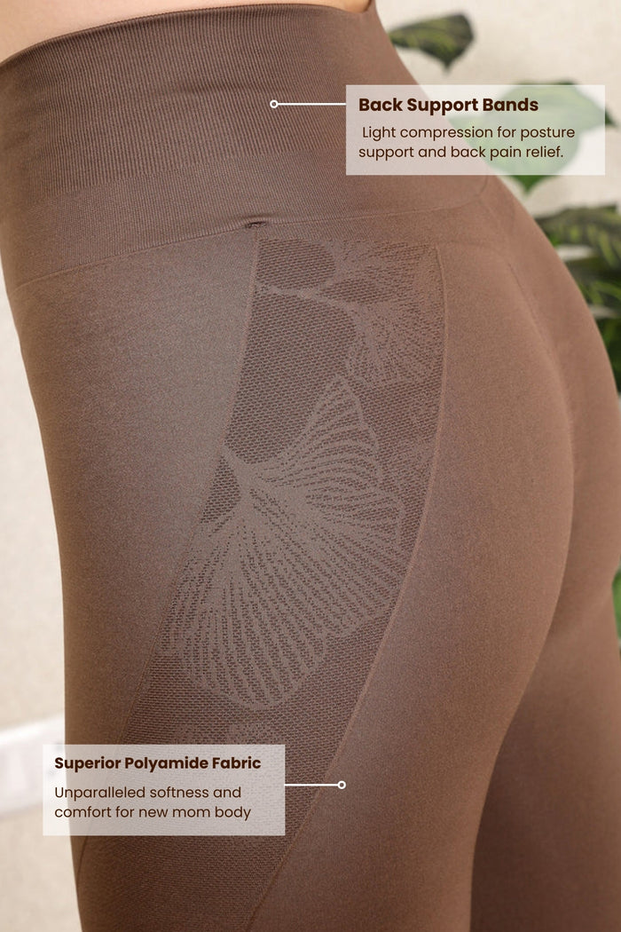 Brown Legging waistband; high waist construction provides compression for tummy control.