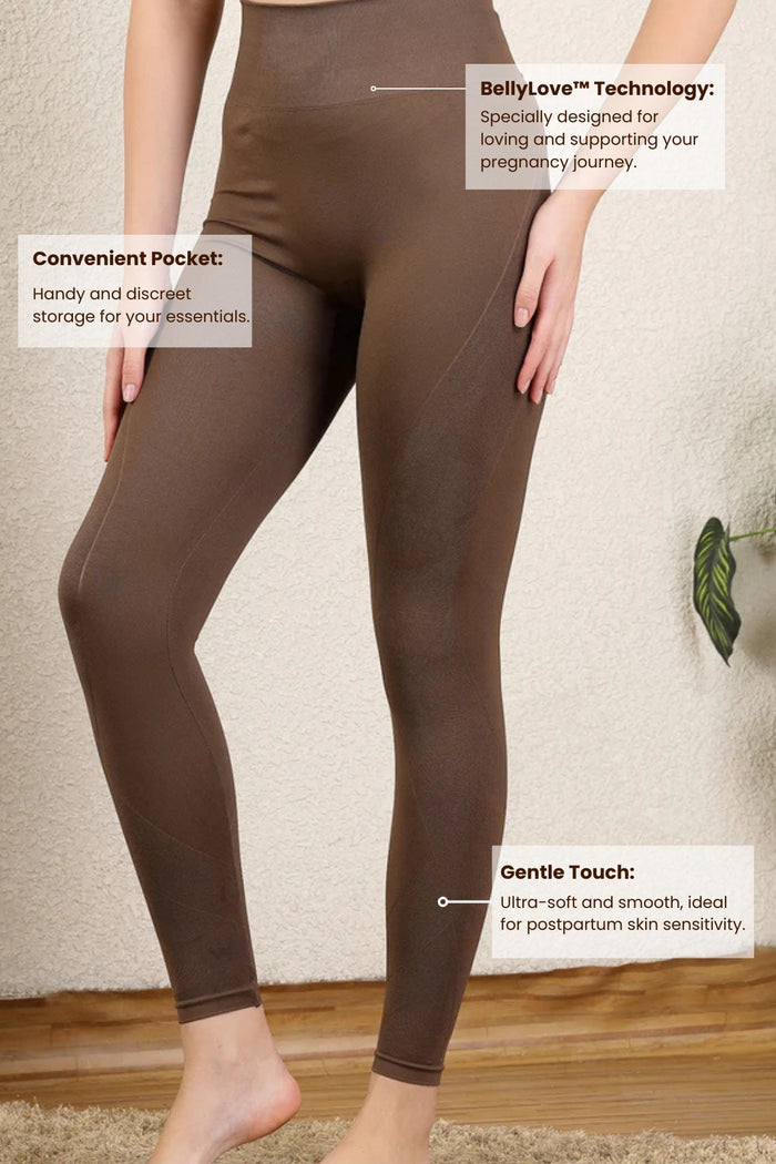 Brown Jacquard Legging print; integrated floral pattern enhances style.