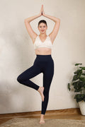 Navy Blue Jacquard Postpartum Legging; seamless design provides tummy compression and smooth shape.