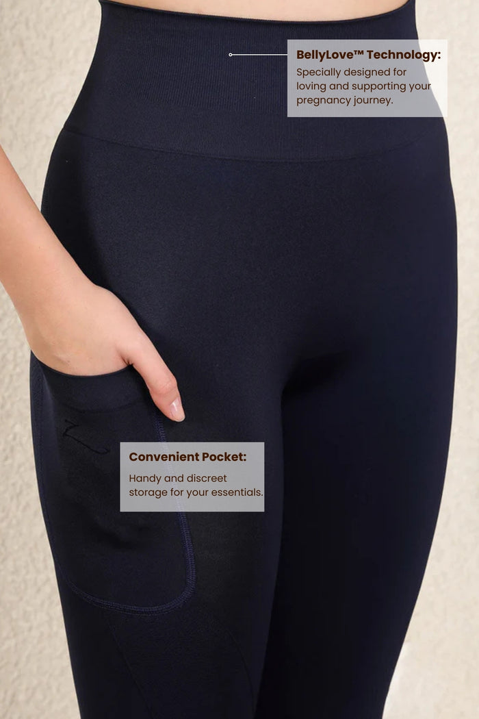 Navy Blue Legging waistband; high waist construction provides compression for tummy control.