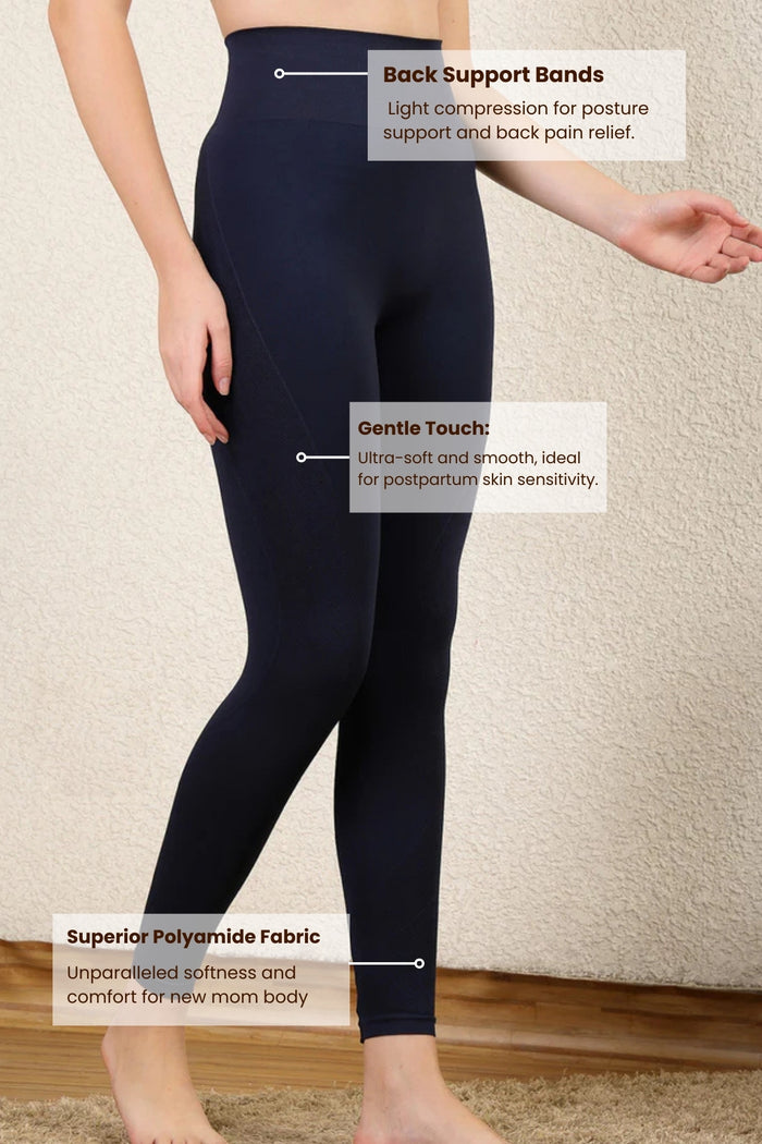 Navy Blue Jacquard Legging print; integrated floral pattern enhances style.