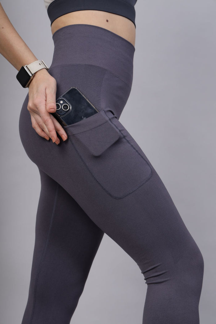 Grey Leggings; tummy compression offers core support after delivery.