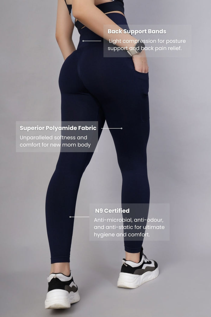 Navy Blue Seamless Leggings waist; high waist offers smooth coverage without seams.
