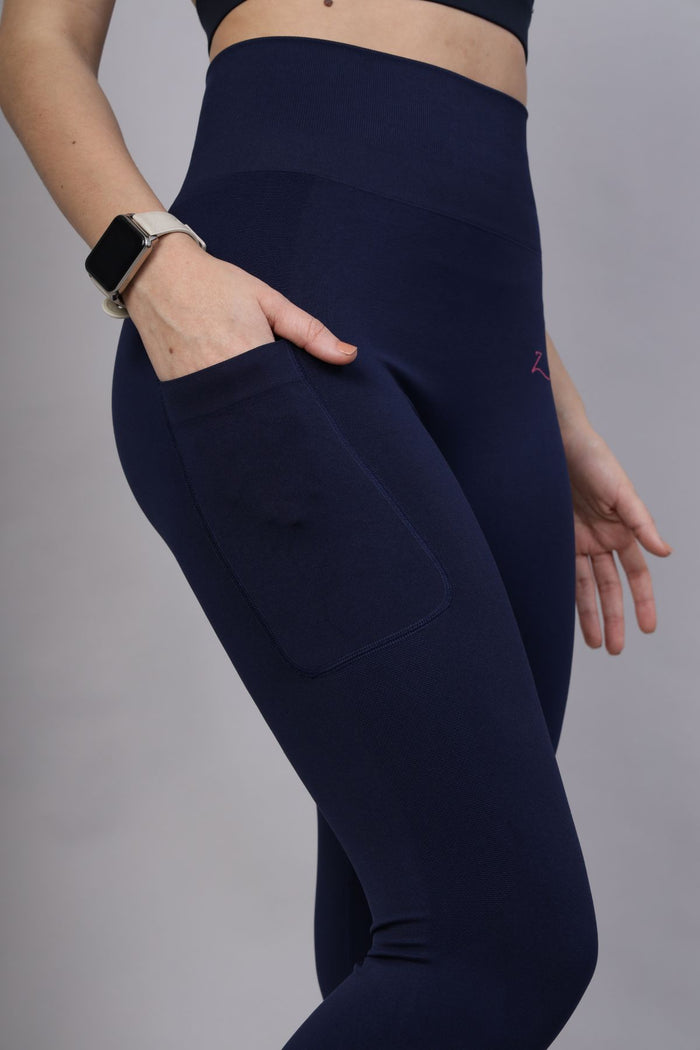 Navy Blue Leggings; seamless construction prevents chafing and irritation.
