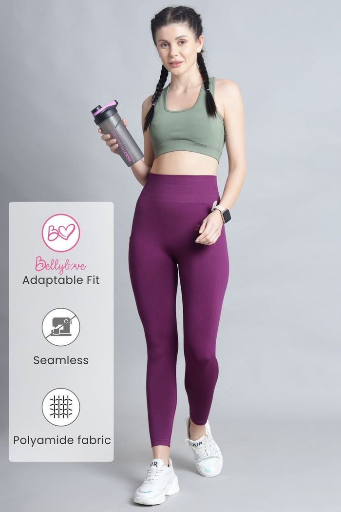 Wine Seamless Leggings; high waist panel provides smooth tummy compression.