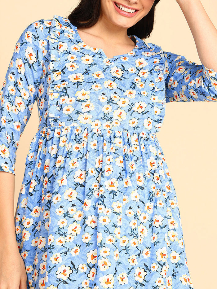 Aqua Blue Maternity Top; fit is suitable for wear during pregnancy and nursing.