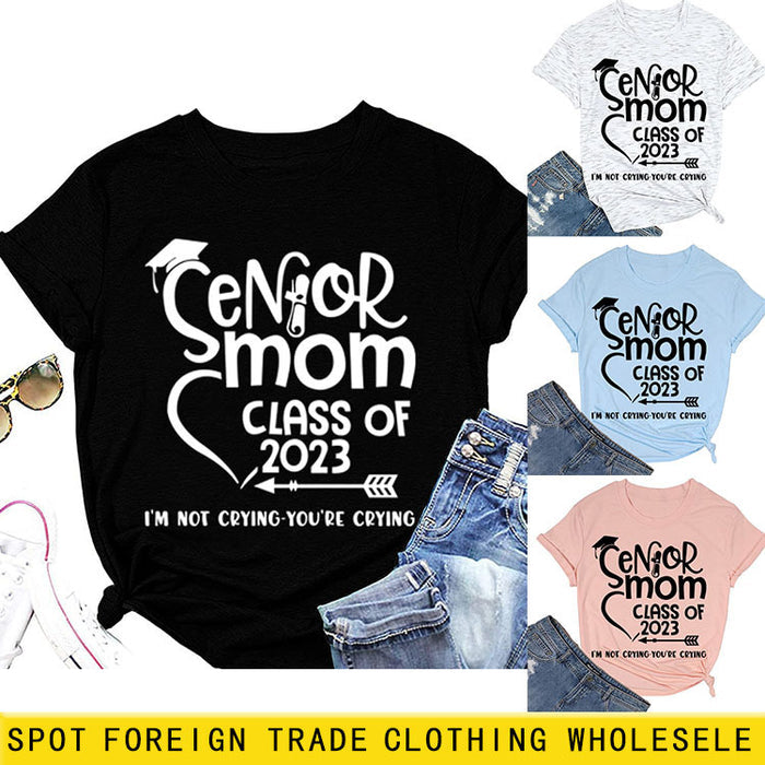 Senior Mom Class Letter Fashion Ladies Crewneck Short Sleeve T-Shirt