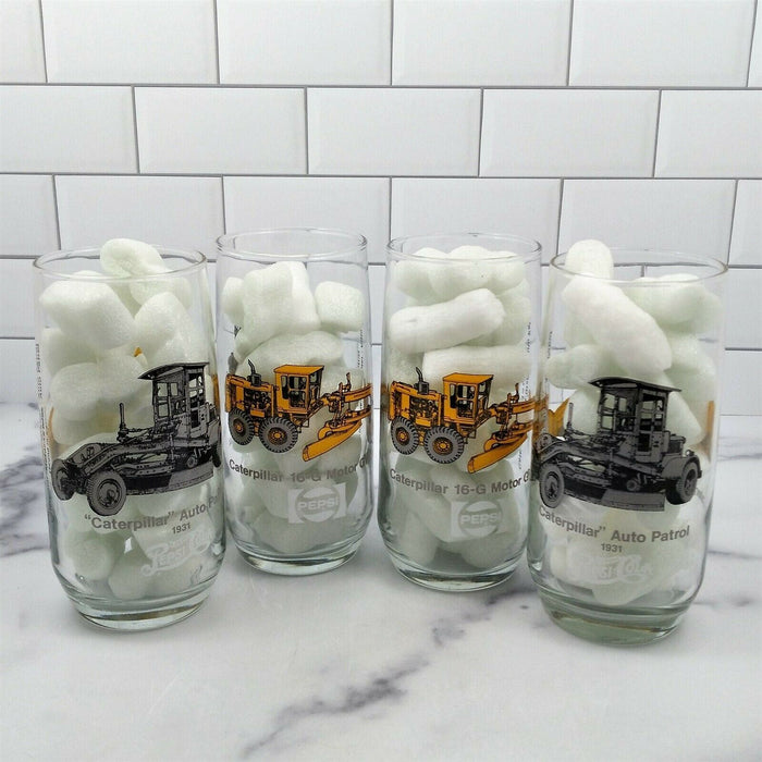 Set of 4 12oz Pepsi Cola Holt Caterpillar Drinking Glasses Motor Grader