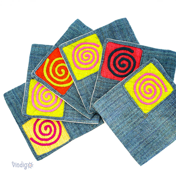 Set of Blue Hemp coaster with embroidered patch