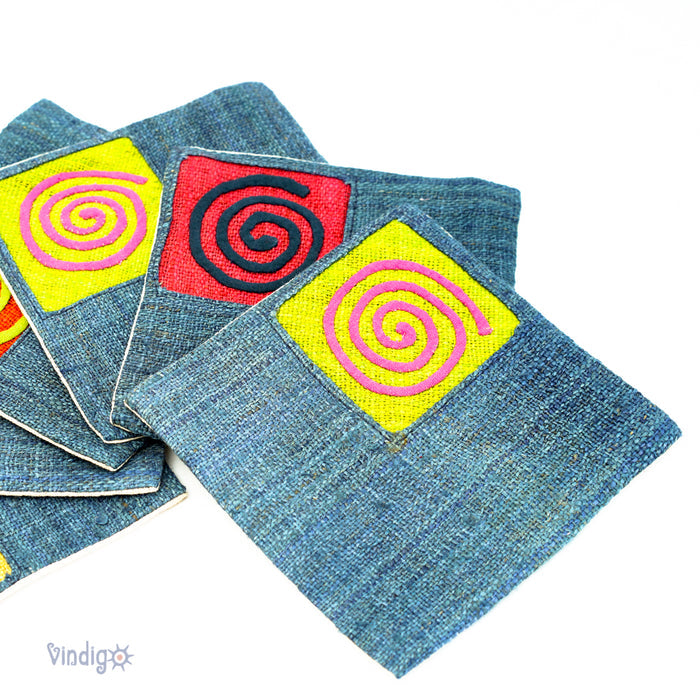 Set of Blue Hemp coaster with embroidered patch