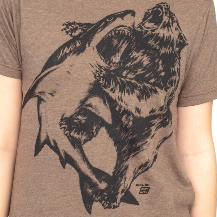 Shark vs. Bear Heather Brown Adult T-shirt-tvso