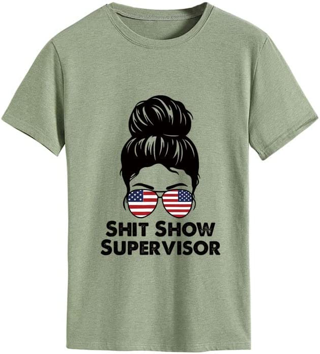 Shit Show Supervisor Tee Women Casual Messy Bun Bleached T-Shirt