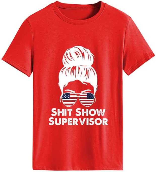 Shit Show Supervisor Tee Women Casual Messy Bun Bleached T-Shirt