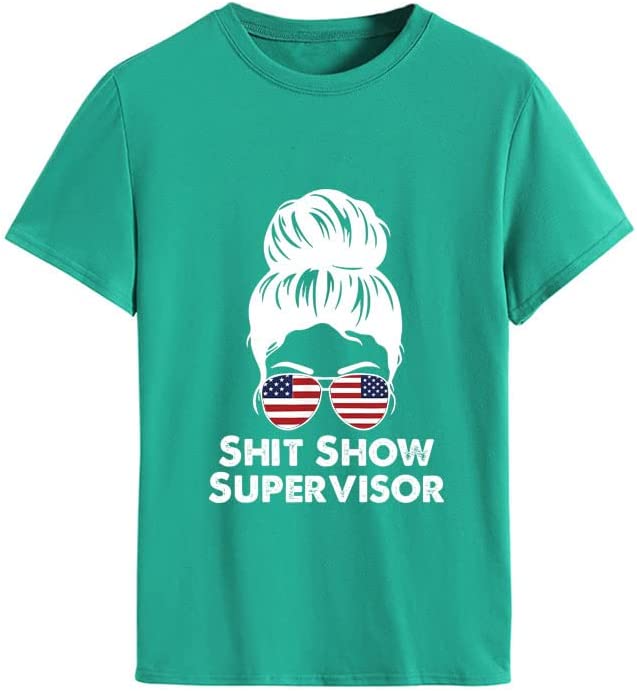 Shit Show Supervisor Tee Women Casual Messy Bun Bleached T-Shirt