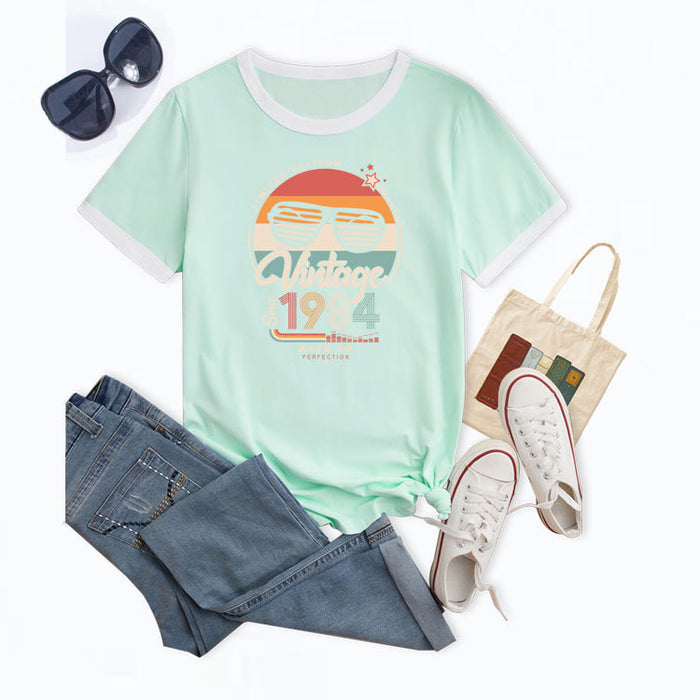 Short sleeve limited edition vintage letter print crew neck t-shirt
