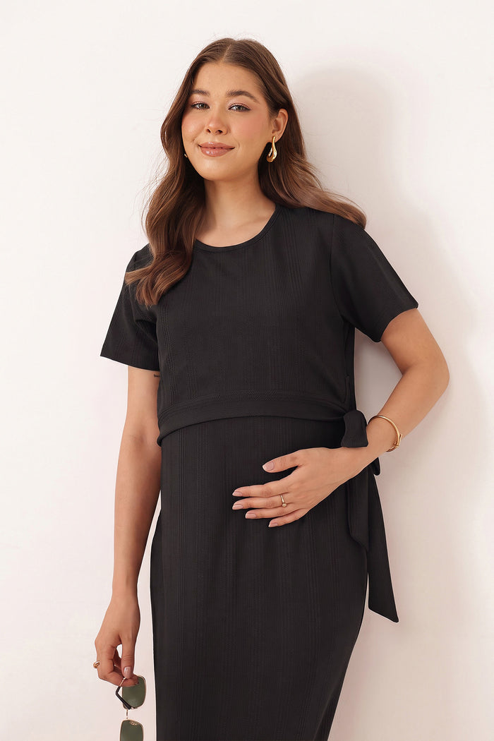Signature Jacquard Rib Zipless Feeding Dress - Black