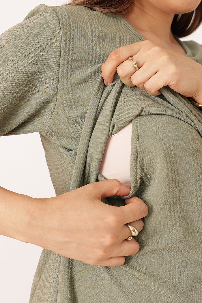 Signature Jacquard Rib Zipless Feeding Dress - Matcha