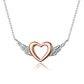 Silver 925 Heart with Wings Minimalist Simple Chain Necklace for Women Rose Gold Color Jewelry Bijoux