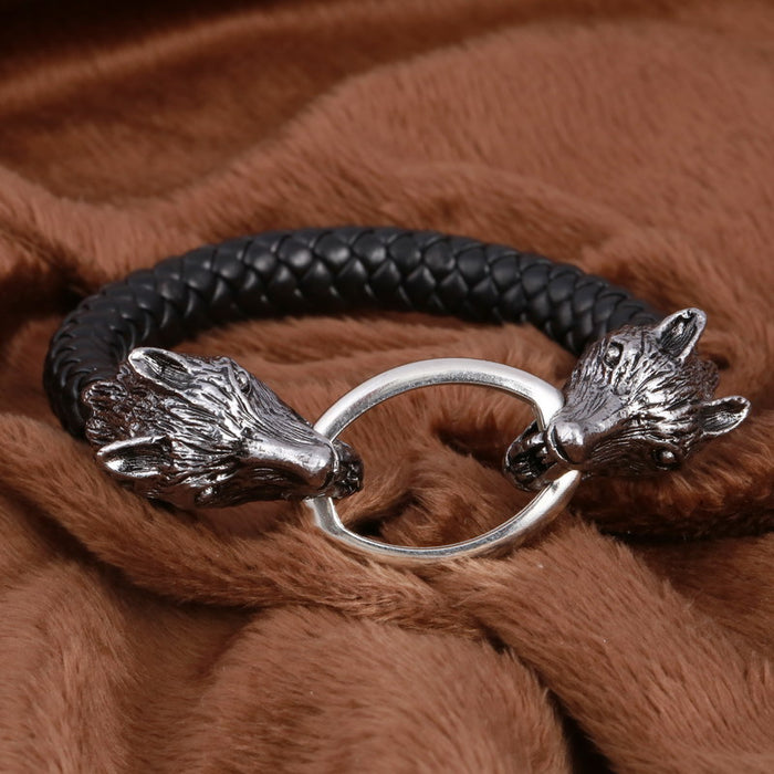 Silver Wolf Head Bracelet