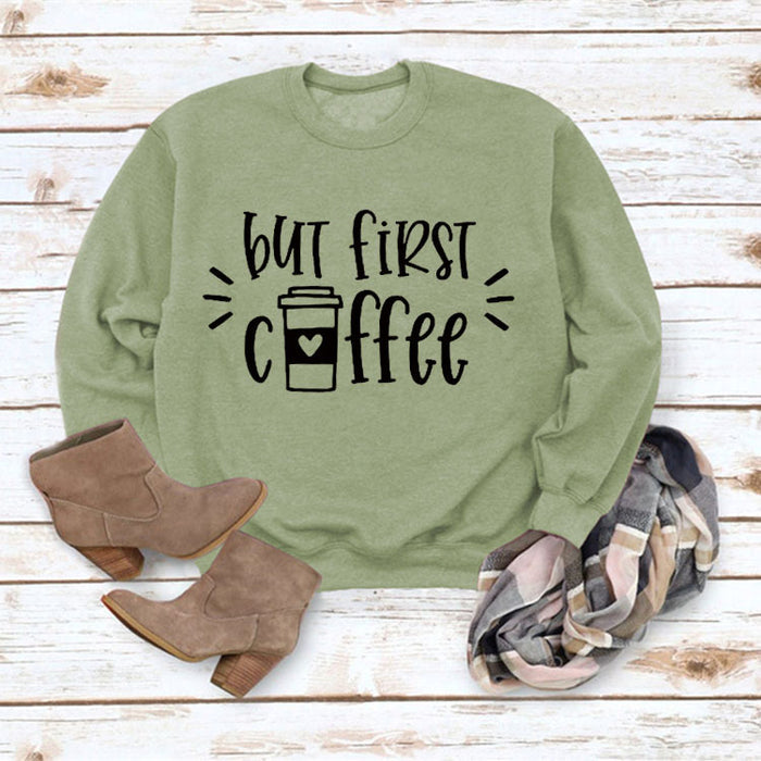 Olive green sweater (black font) / S