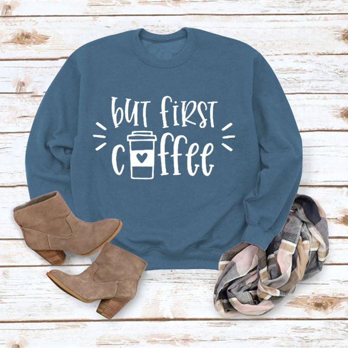 Blue sweater (white font) / S