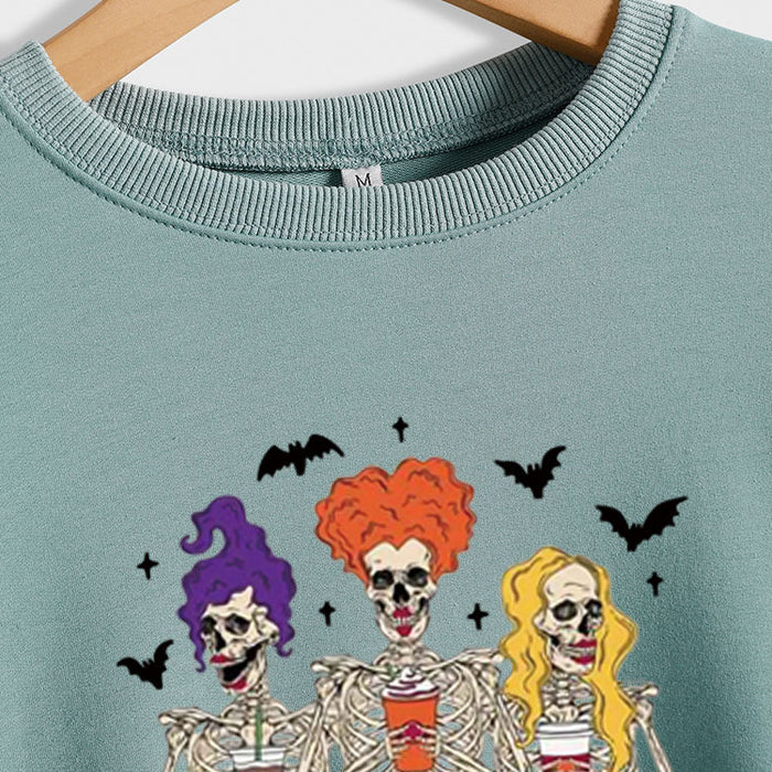Skull Bat Print Loose Crewneck Long Sleeves Plus-size Sweatshirt Woman