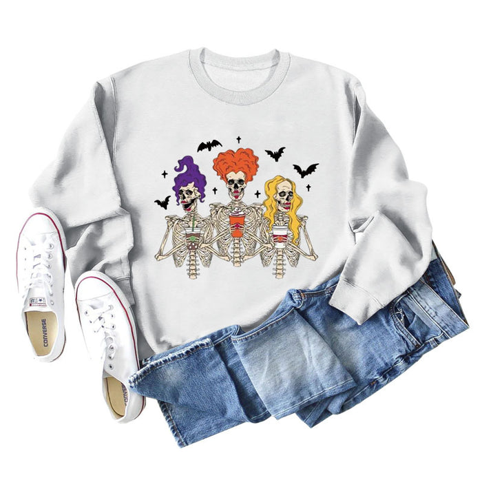 Skull Bat Print Loose Crewneck Long Sleeves Plus-size Sweatshirt Woman