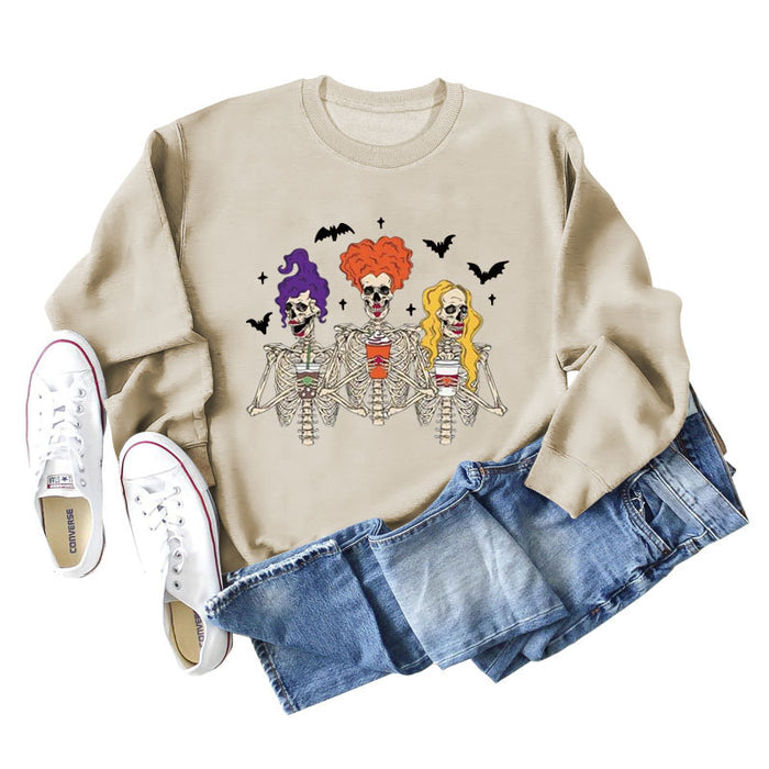 Skull Bat Print Loose Crewneck Long Sleeves Plus-size Sweatshirt Woman